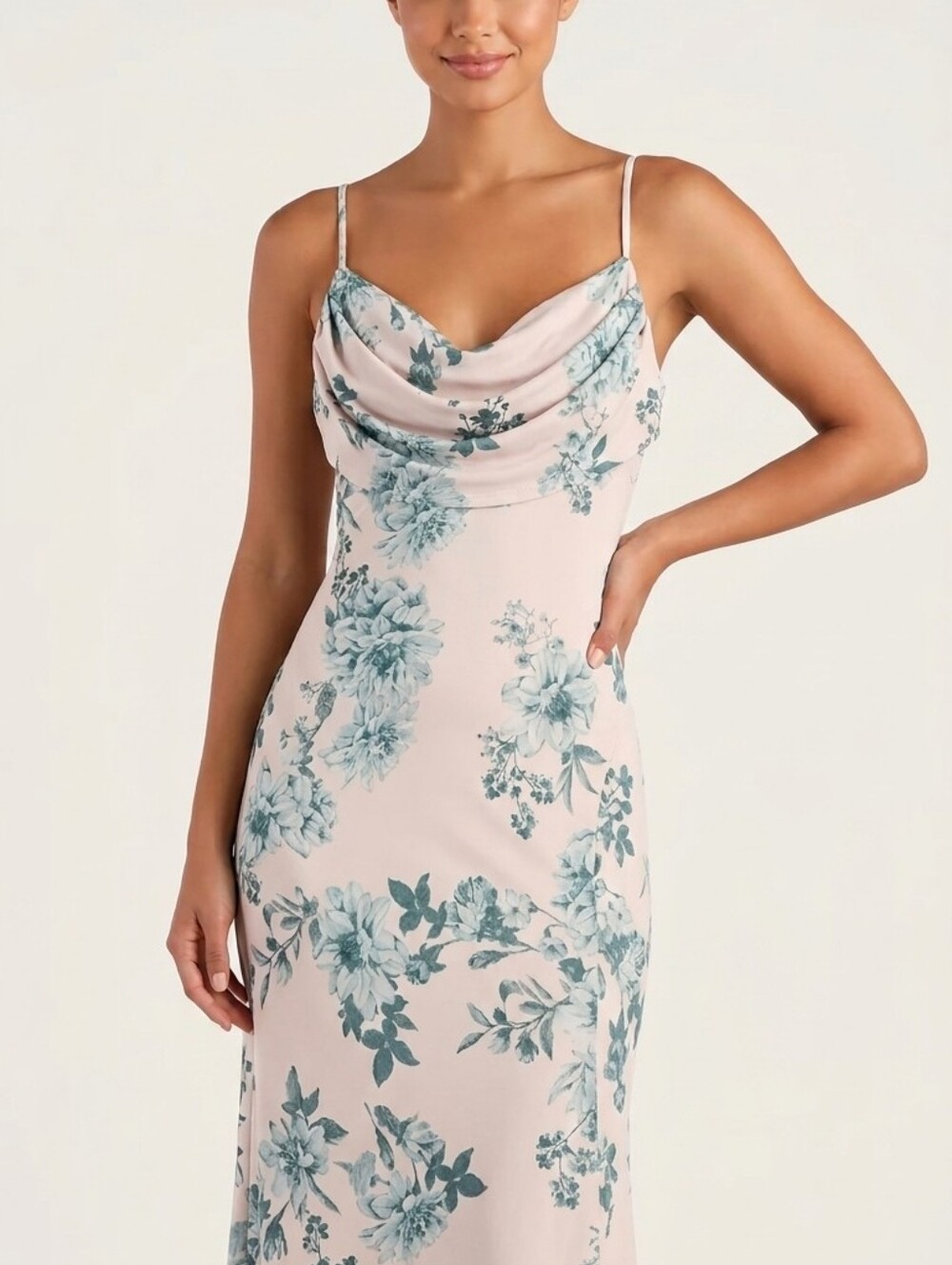 Windsor Blush Dress Fine straps  Womens Size L with Teal Floral Accent Retro